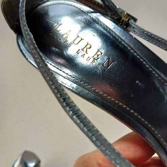 LAUREN Ralph Lauren Abriella Metallic Silver Strappy 4-inch Stiletto Size 10B. - Picture 8 of 13
